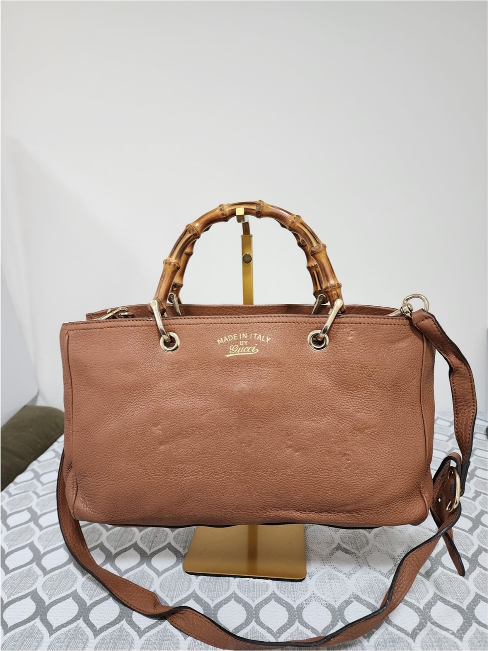 Gucci Medium Leather Bamboo Shopper Tote Brown